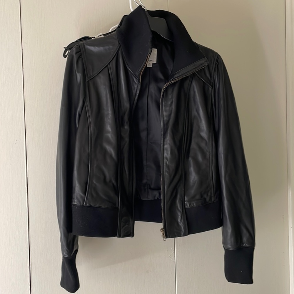 Halogen leather bomber jacket